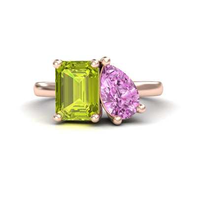 Peridot & Pink Sapphire Toi et Moi Cocktail Ring