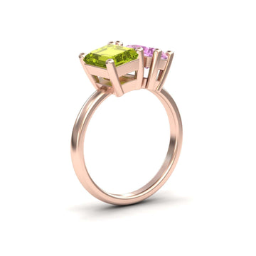 Peridot & Pink Sapphire Toi et Moi Cocktail Ring  - Ellen