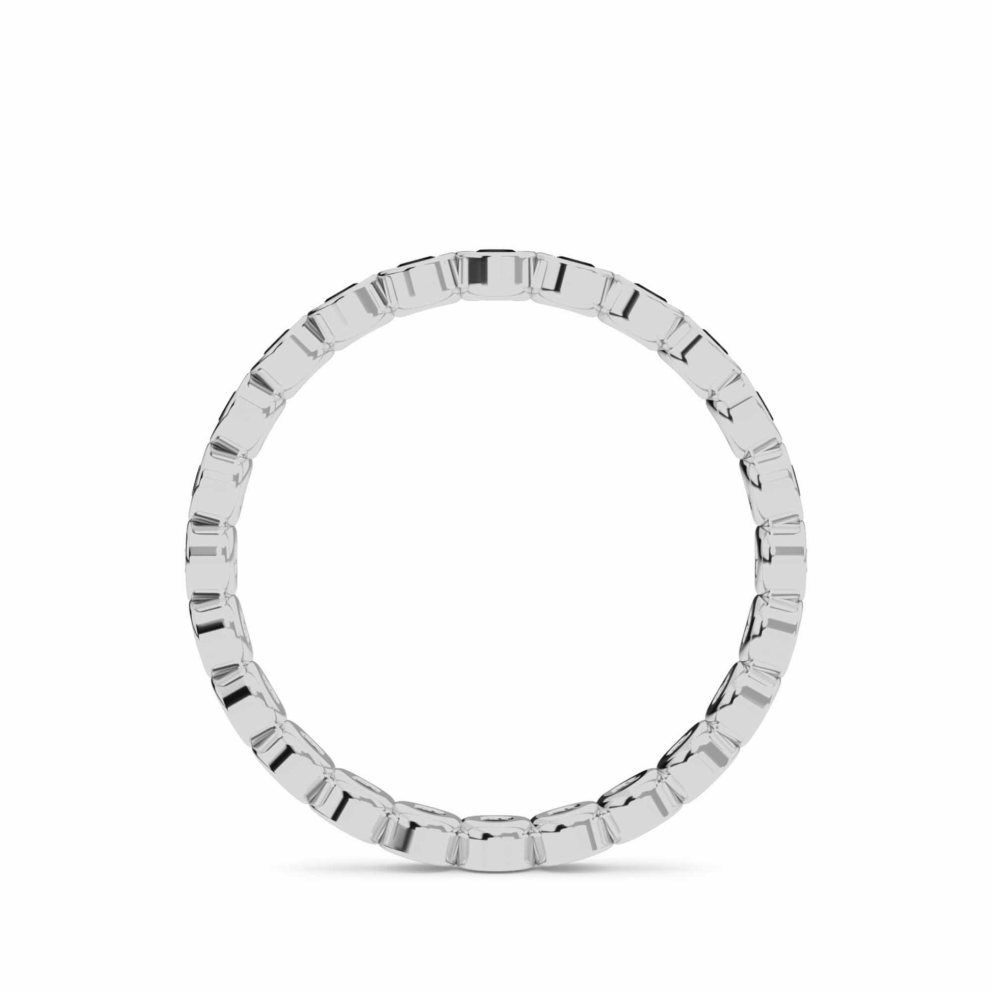 The Zara Black Diamond Bezel Set Eternity Band Ring features bezel-set black diamonds all around, displayed upright against a plain white background.