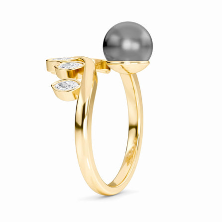 Tahitian Pearl & Diamond Leaf Wrap Ring - Ashley