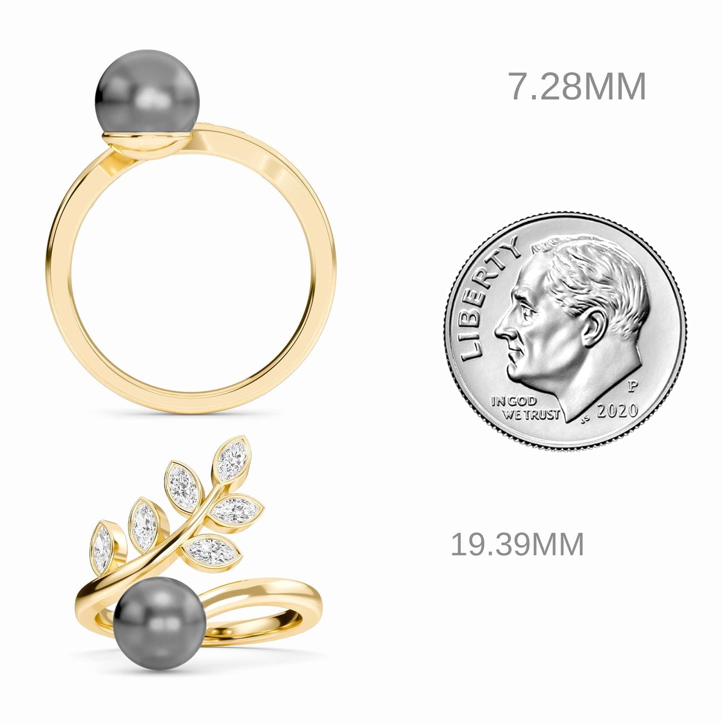 Tahitian Pearl & Diamond Leaf Wrap Ring - Ashley