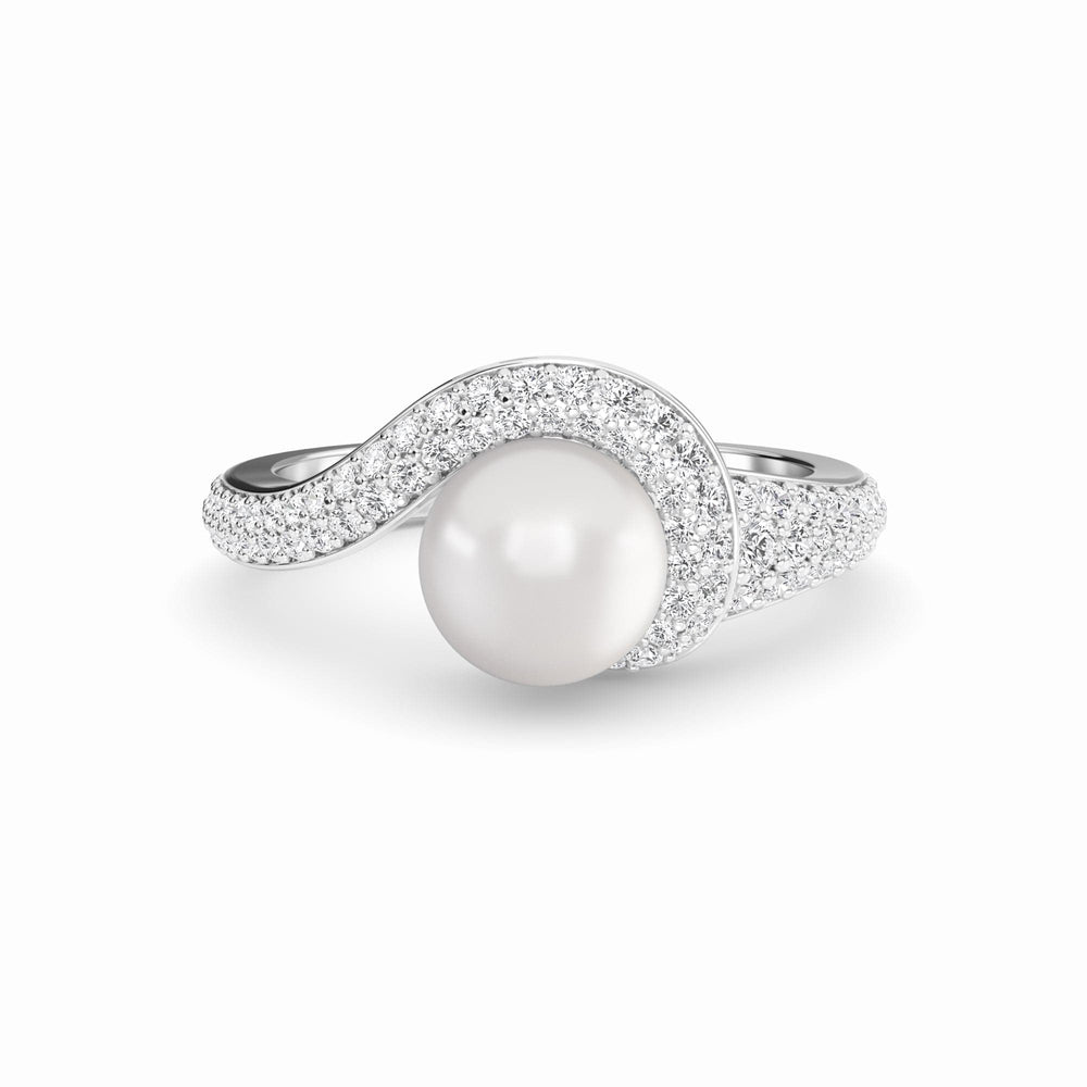White Akoya Pearl & Diamond Accented Twist Ring - Eliana
