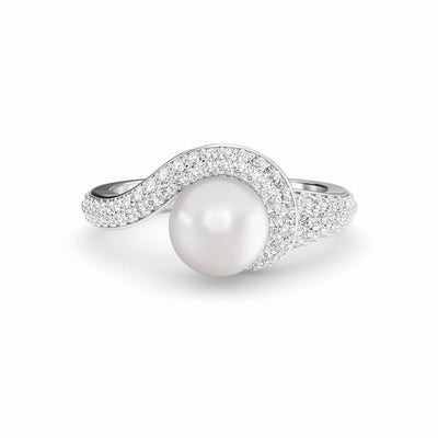 White Akoya Pearl & Diamond Accented Twist Ring