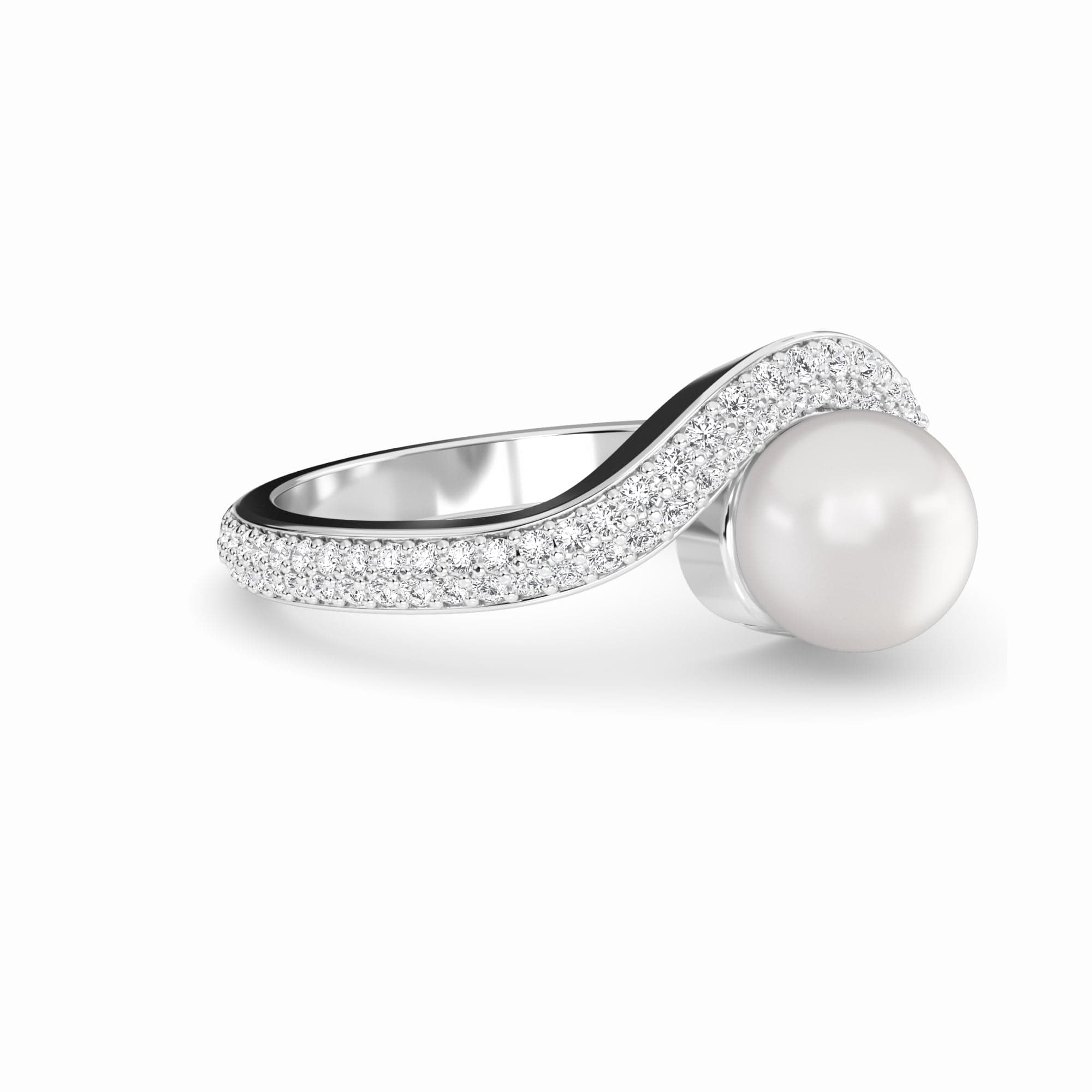 White Akoya Pearl & Diamond Accented Twist Ring - Eliana