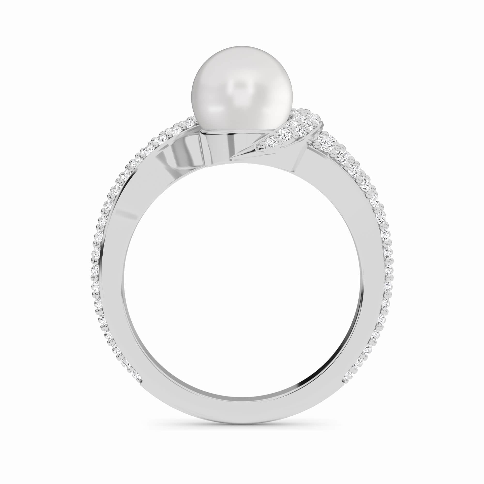White Akoya Pearl & Diamond Accented Twist Ring - Eliana