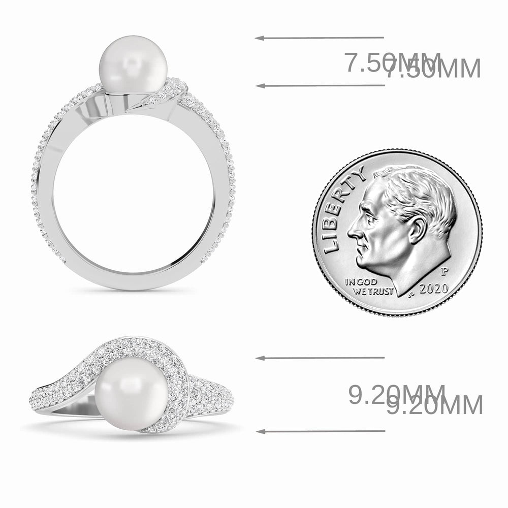 White Akoya Pearl & Diamond Accented Twist Ring - Eliana