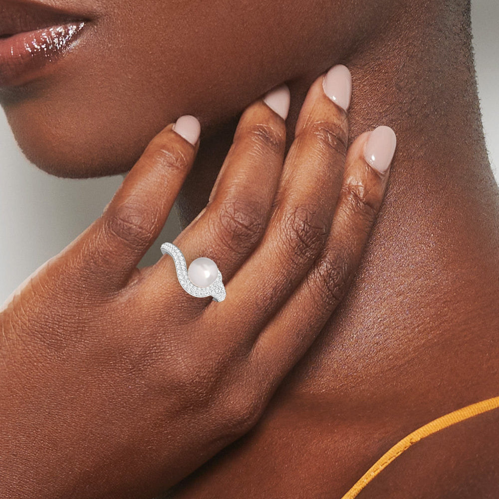 White Akoya Pearl & Diamond Accented Twist Ring - Eliana