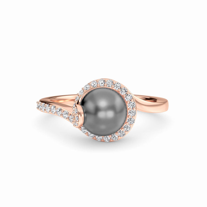 Tahitian Pearl & Diamond Halo Swirl Ring - Maya