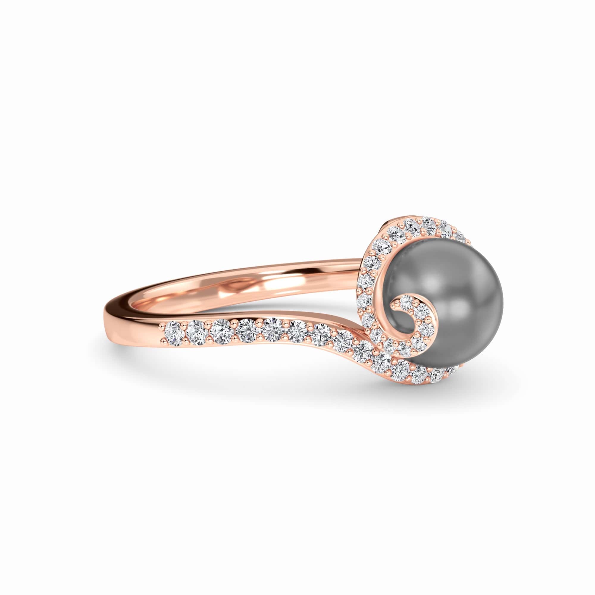 Tahitian Pearl & Diamond Halo Swirl Ring - Maya