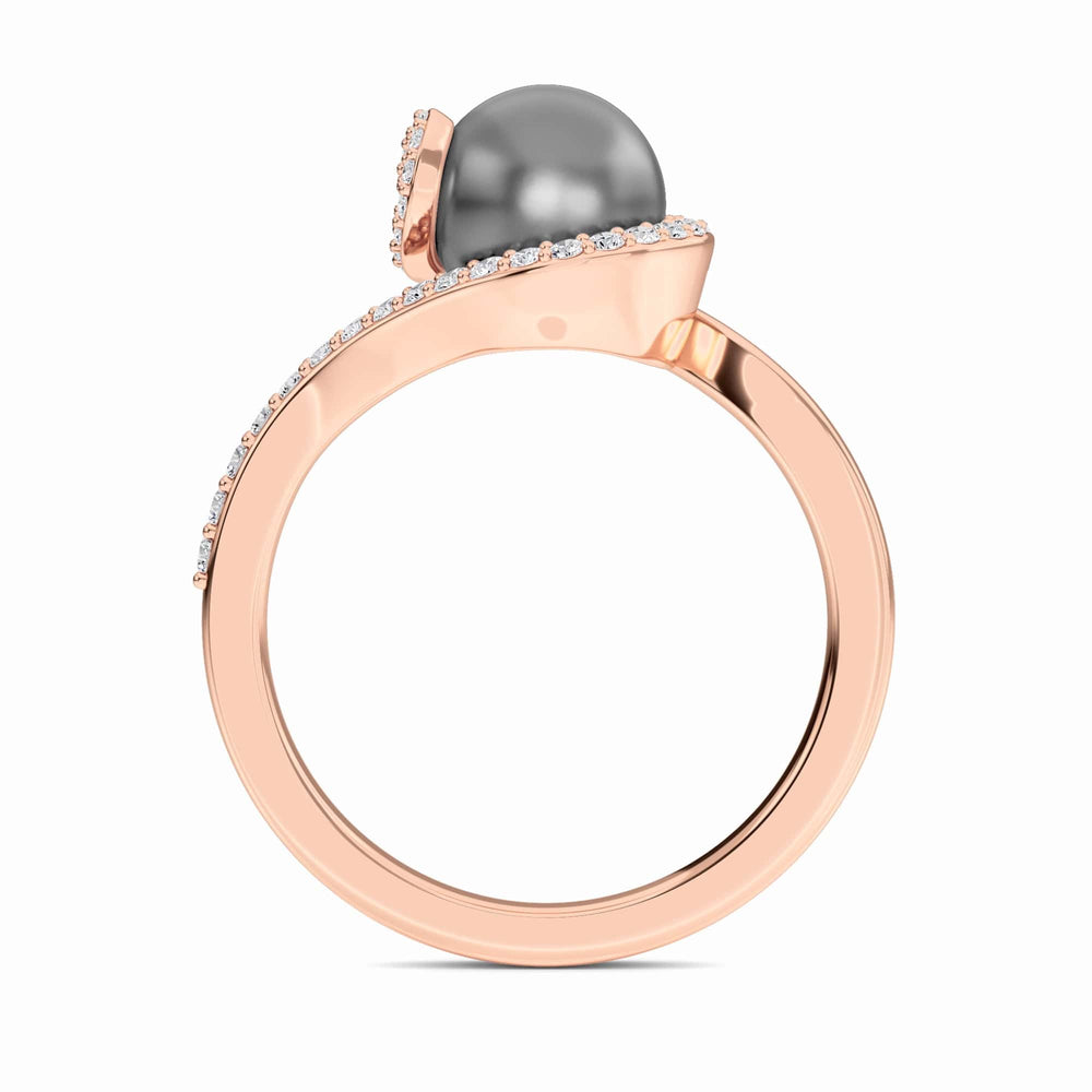 Tahitian Pearl & Diamond Halo Swirl Ring - Maya
