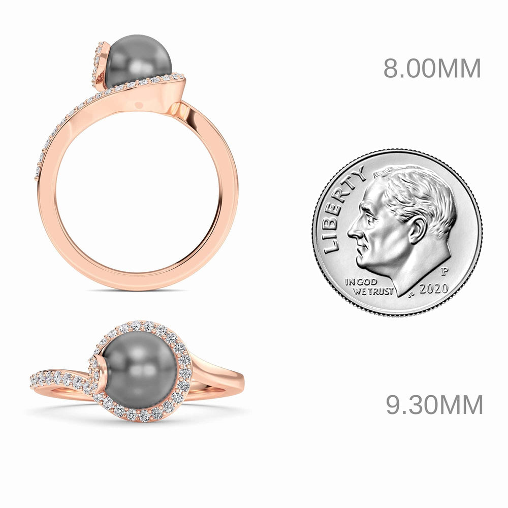 Tahitian Pearl & Diamond Halo Swirl Ring - Maya
