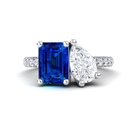 Lab Grown Blue Sapphire & Moissanite Toi et Moi Ring - Gauri