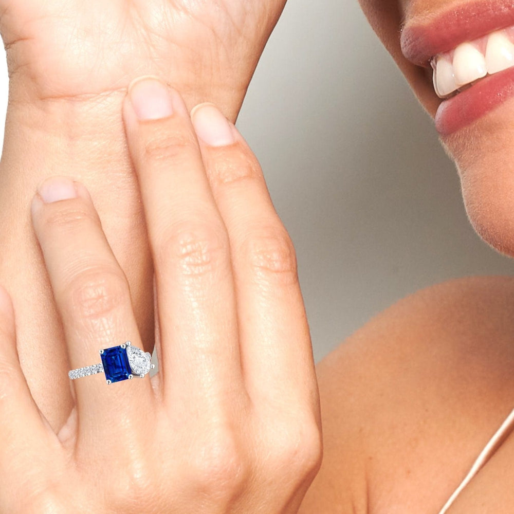 Lab Grown Blue Sapphire & Moissanite Toi et Moi Ring - Gauri