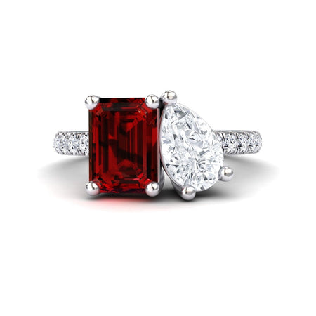 Lab Grown Ruby & Moissanite Toi et Moi Ring - Gauri