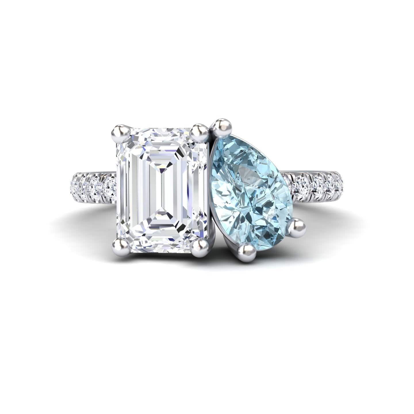 Lab Grown Moissanite & Aquamarnine Toi et Moi Ring - Gauri