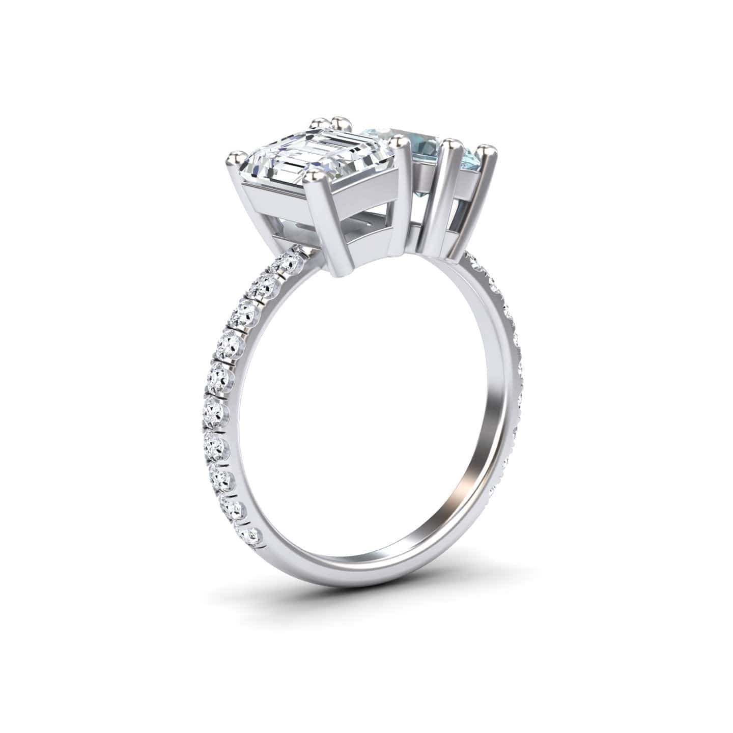 Lab Grown Moissanite & Aquamarnine Toi et Moi Ring - Gauri