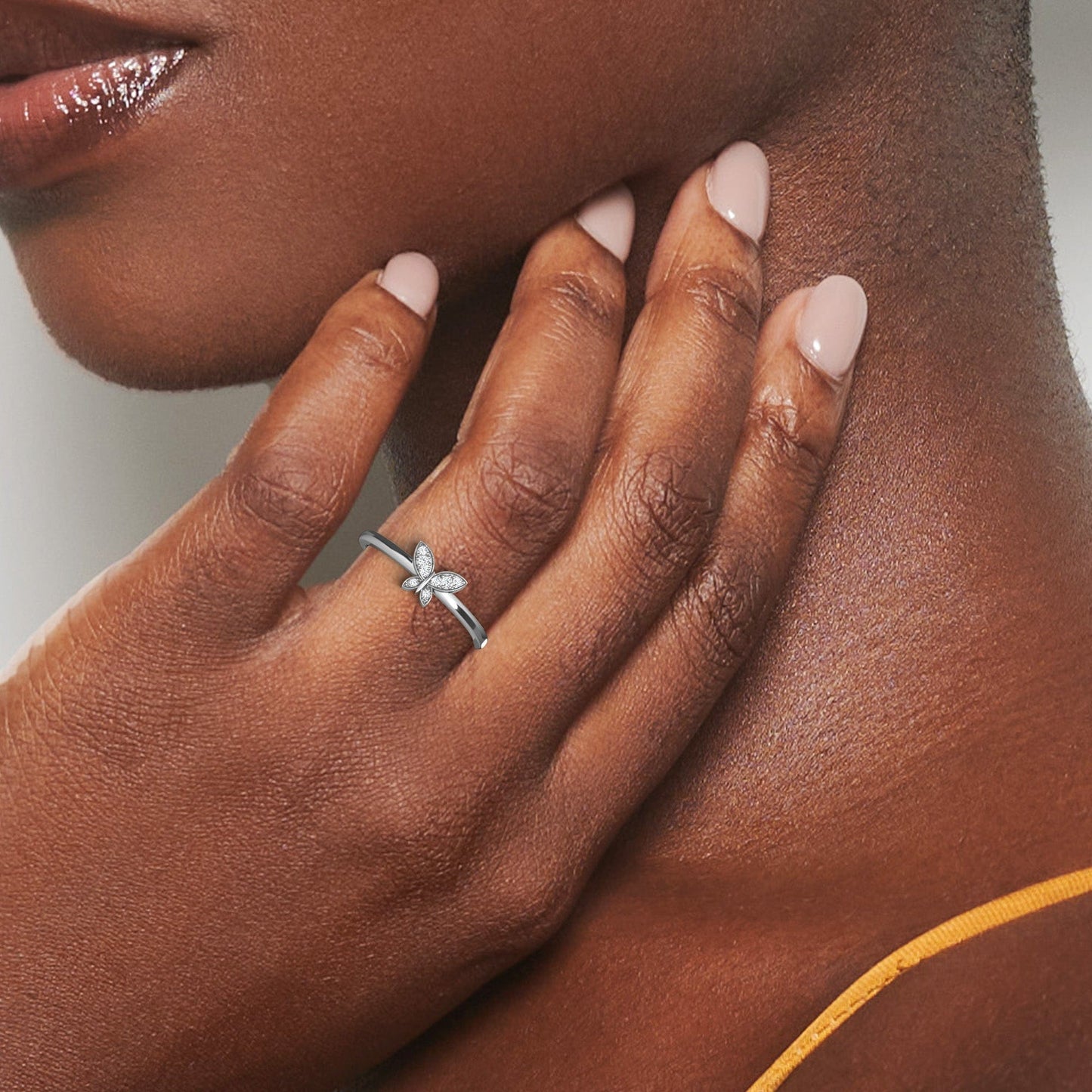 White Diamond Butterfly Shape Ring - Sneha
