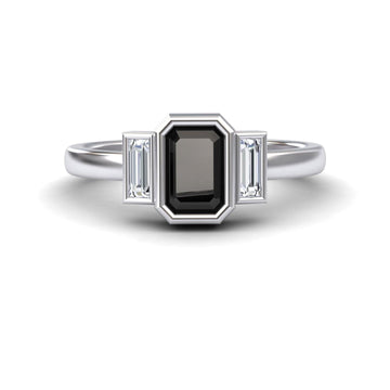 Black & White Diamond Three-Stone Art Deco Ring - Ivy