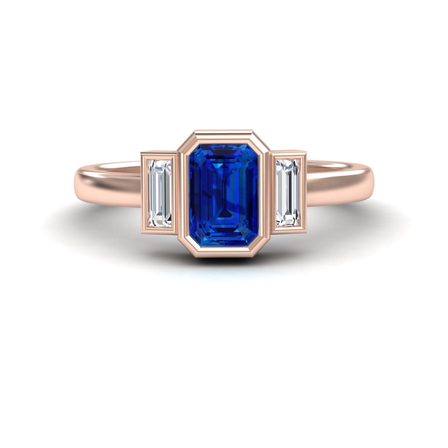Blue Sapphire & Diamond Three-Stone Art Deco Ring - Ivy