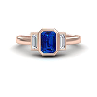 Blue Sapphire & Diamond Three-Stone Art Deco Ring - Ivy