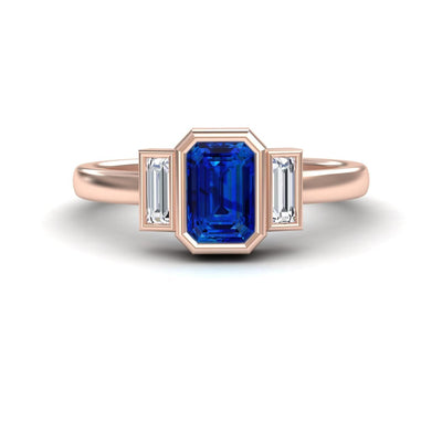 Blue Sapphire & Diamond Three-Stone Art Deco Ring