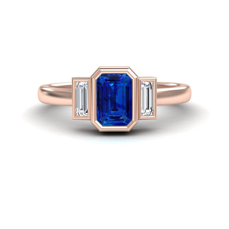 Blue Sapphire & Diamond Three-Stone Art Deco Ring - Ivy