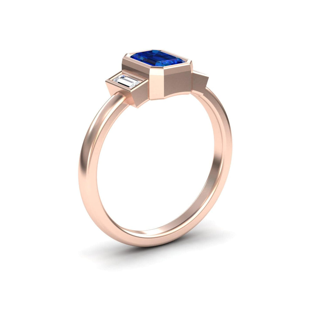 Blue Sapphire & Diamond Three-Stone Art Deco Ring - Ivy
