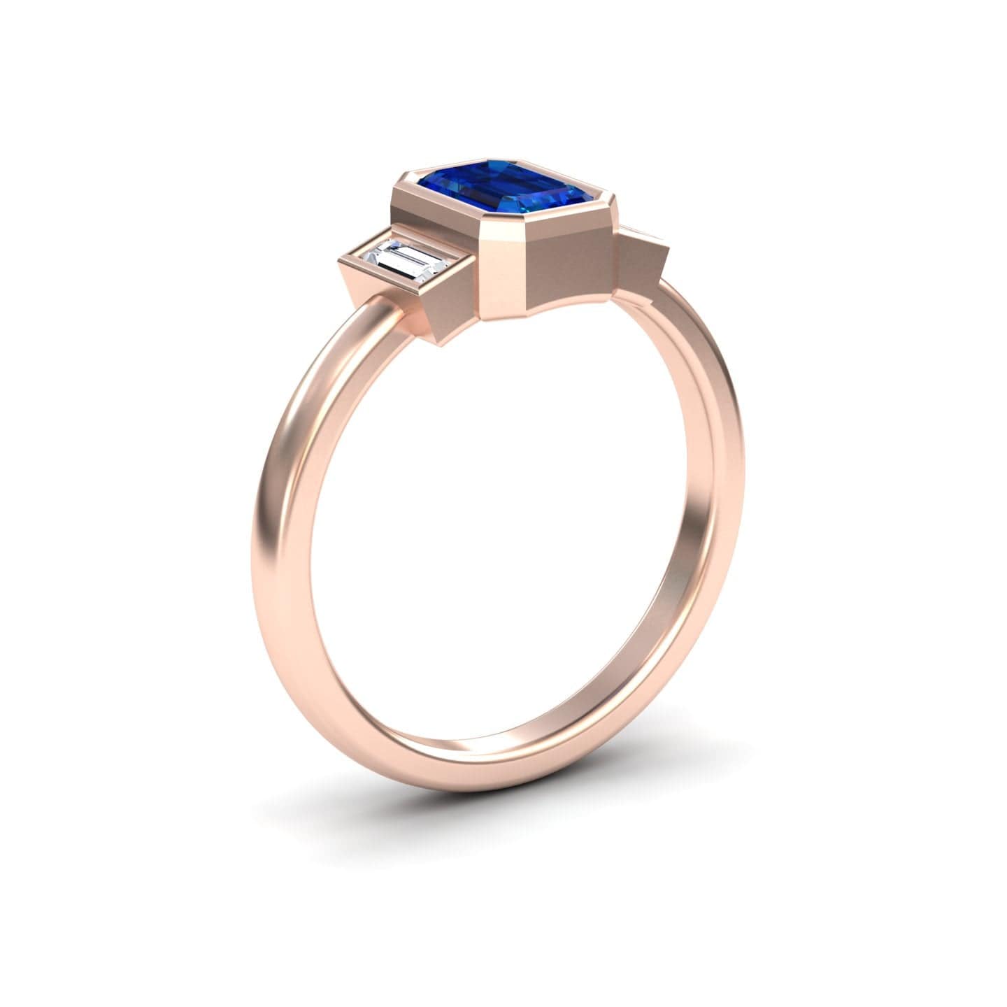 Blue Sapphire & Diamond Three-Stone Art Deco Ring - Ivy