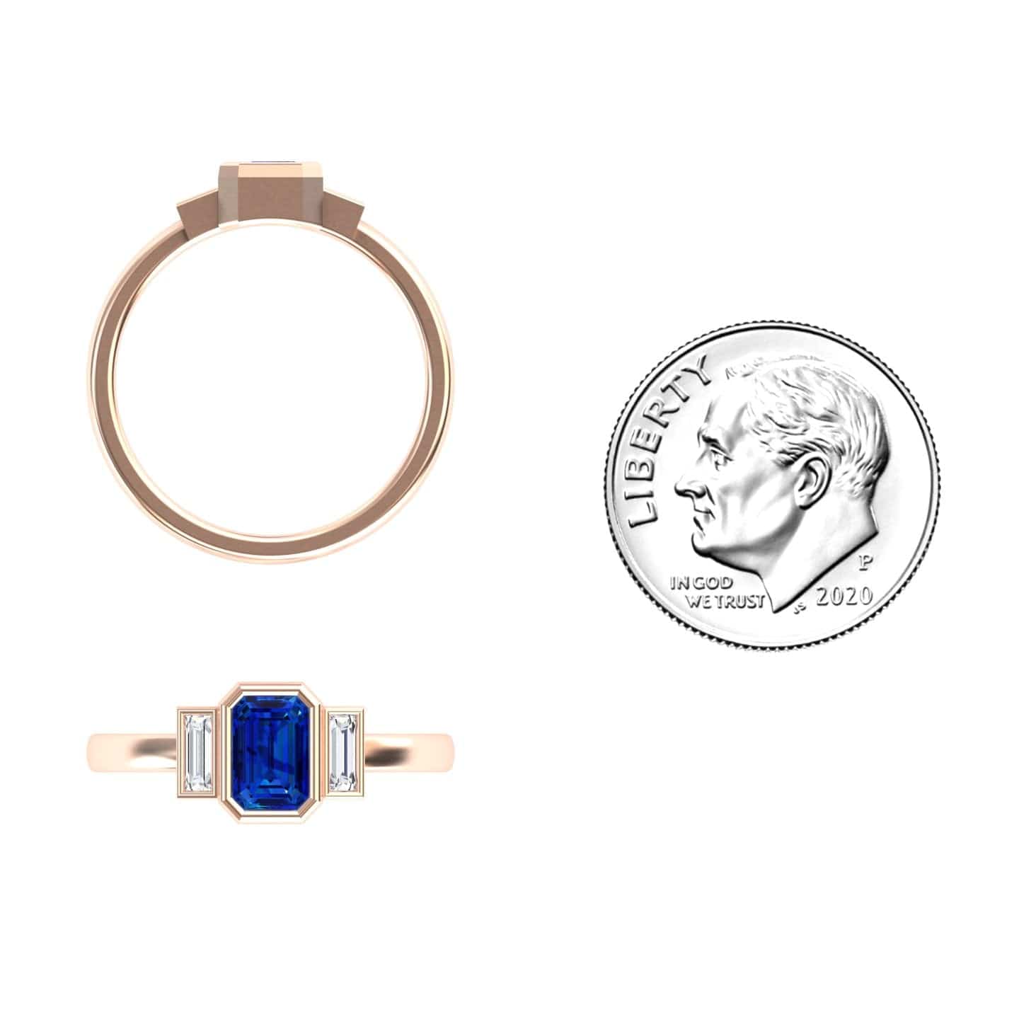 Blue Sapphire & Diamond Three-Stone Art Deco Ring - Ivy