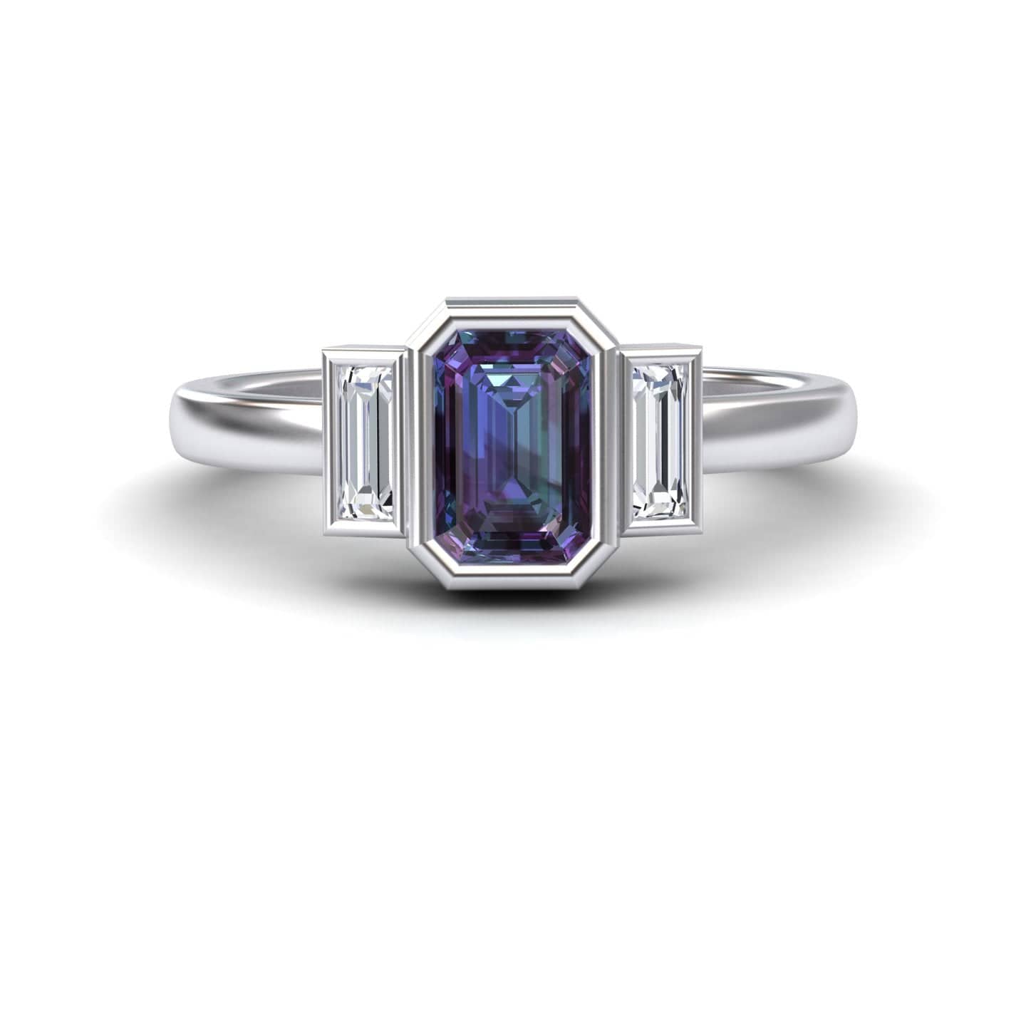 Lab Grown Alexandrite & Diamond Three-Stone Art Deco Ring - Ivy