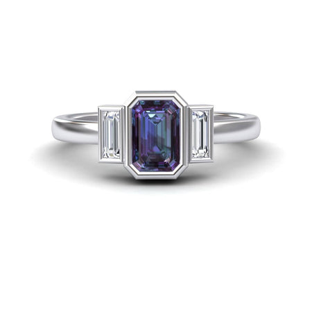 Lab Grown Alexandrite & Diamond Three-Stone Art Deco Ring - Ivy