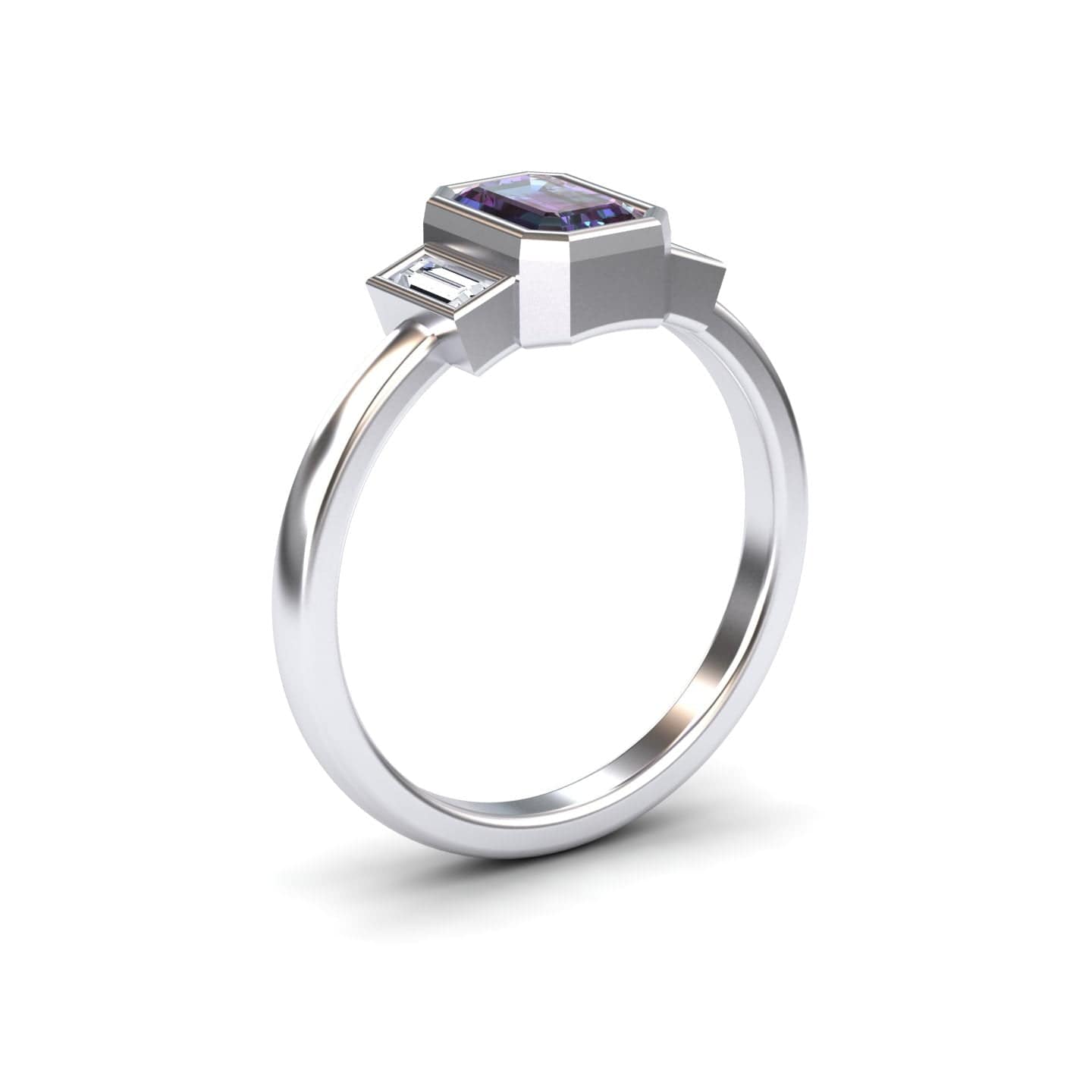 Lab Grown Alexandrite & Diamond Three-Stone Art Deco Ring - Ivy