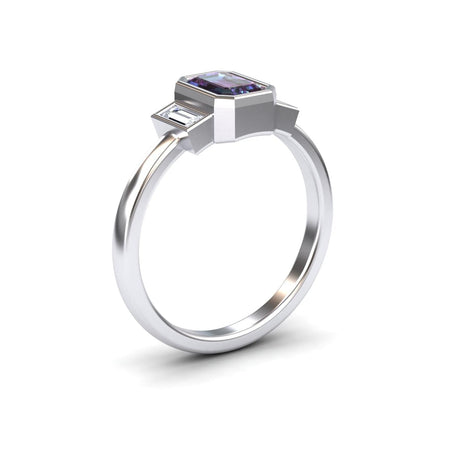 Lab Grown Alexandrite & Diamond Three-Stone Art Deco Ring - Ivy