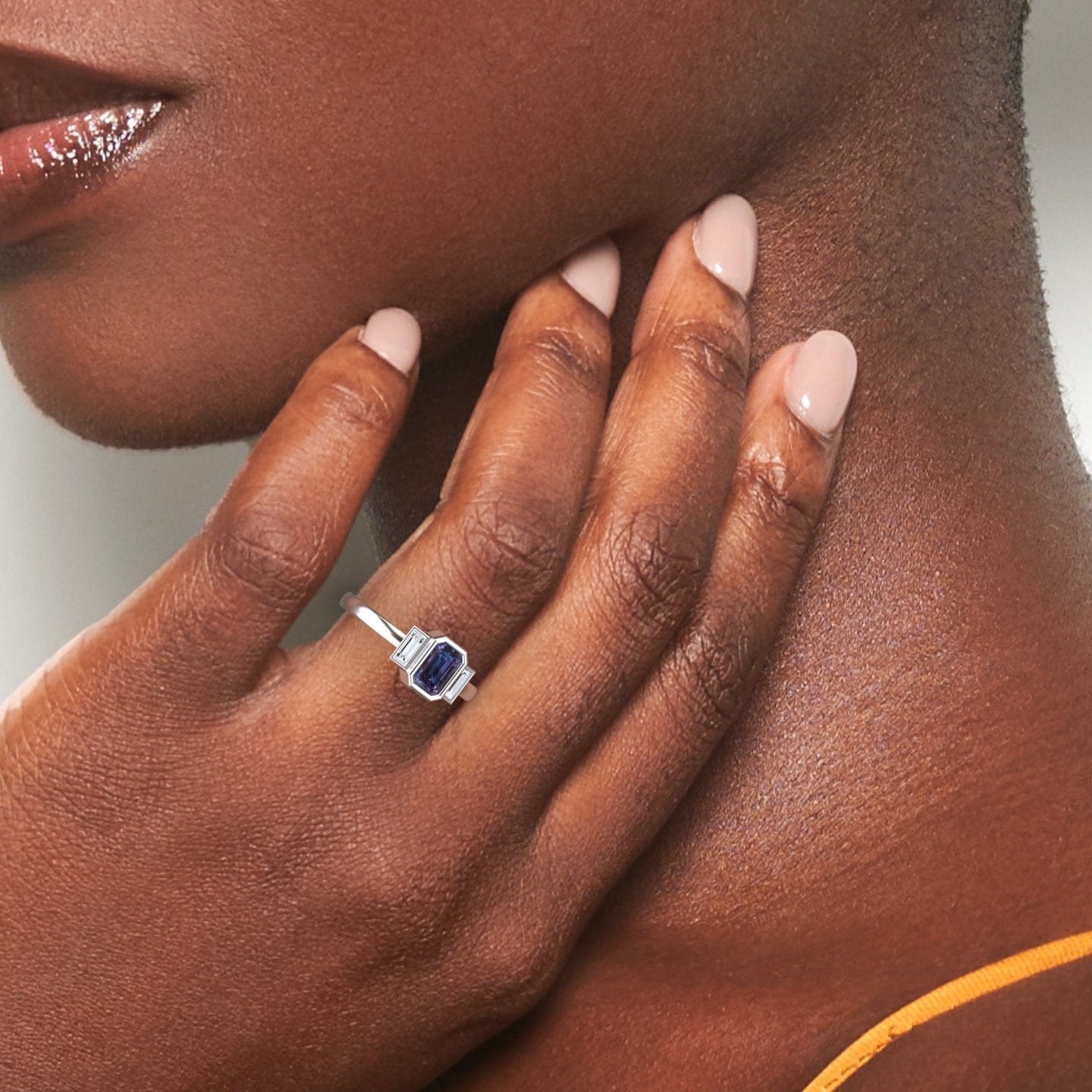 Lab Grown Alexandrite & Diamond Three-Stone Art Deco Ring - Ivy