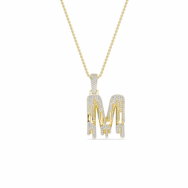 M Initial Dripping Diamond Pendant Necklace - Miguel
