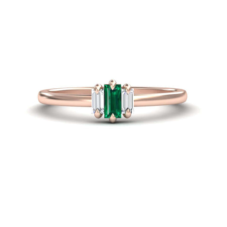 0.13-carat Emerald & Diamond Three Stone Ring in 14K Rose gold, Marina style, front view