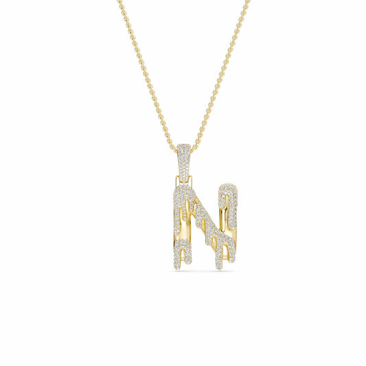 N Initial Dripping Diamond Pendant Necklace - Nihal