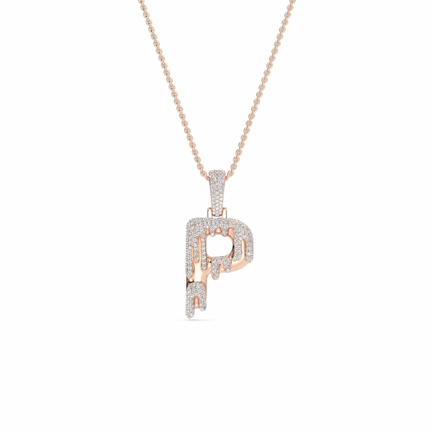 P Initial Dripping Diamond Pendant Necklace - Peng