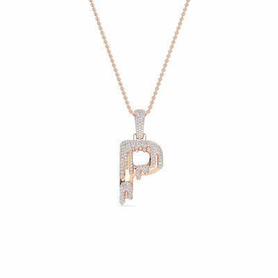 P Initial Dripping Diamond Pendant Necklace