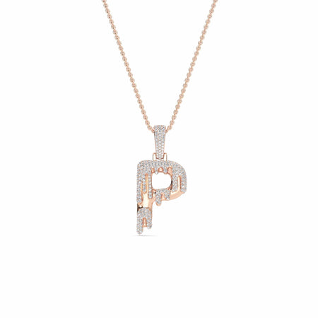 P Initial Dripping Diamond Pendant Necklace - Peng