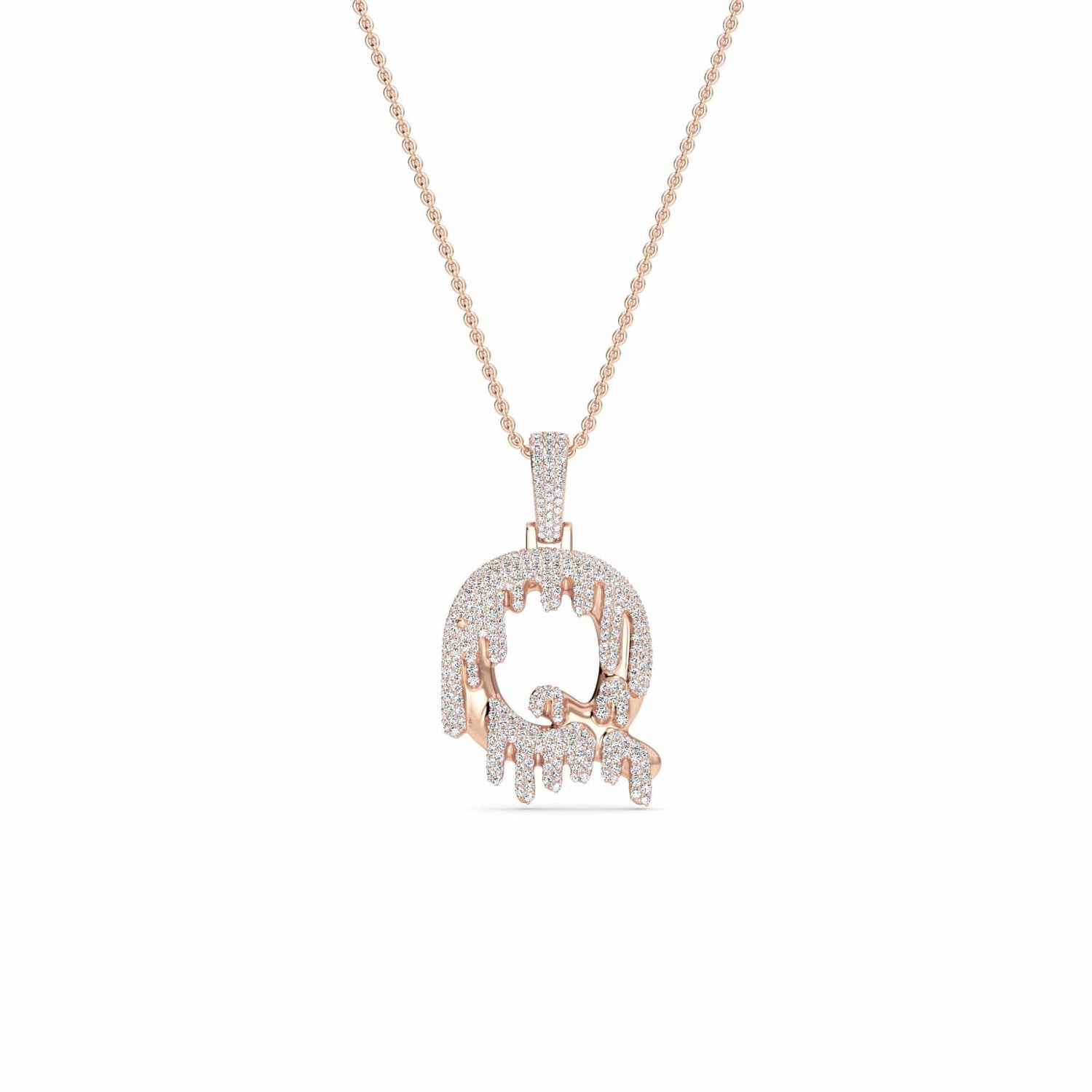 Q Initial Dripping Diamond Pendant Necklace - Qiang