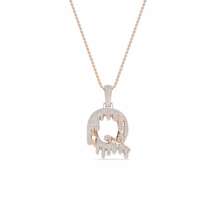 Q Initial Dripping Diamond Pendant Necklace - Qiang
