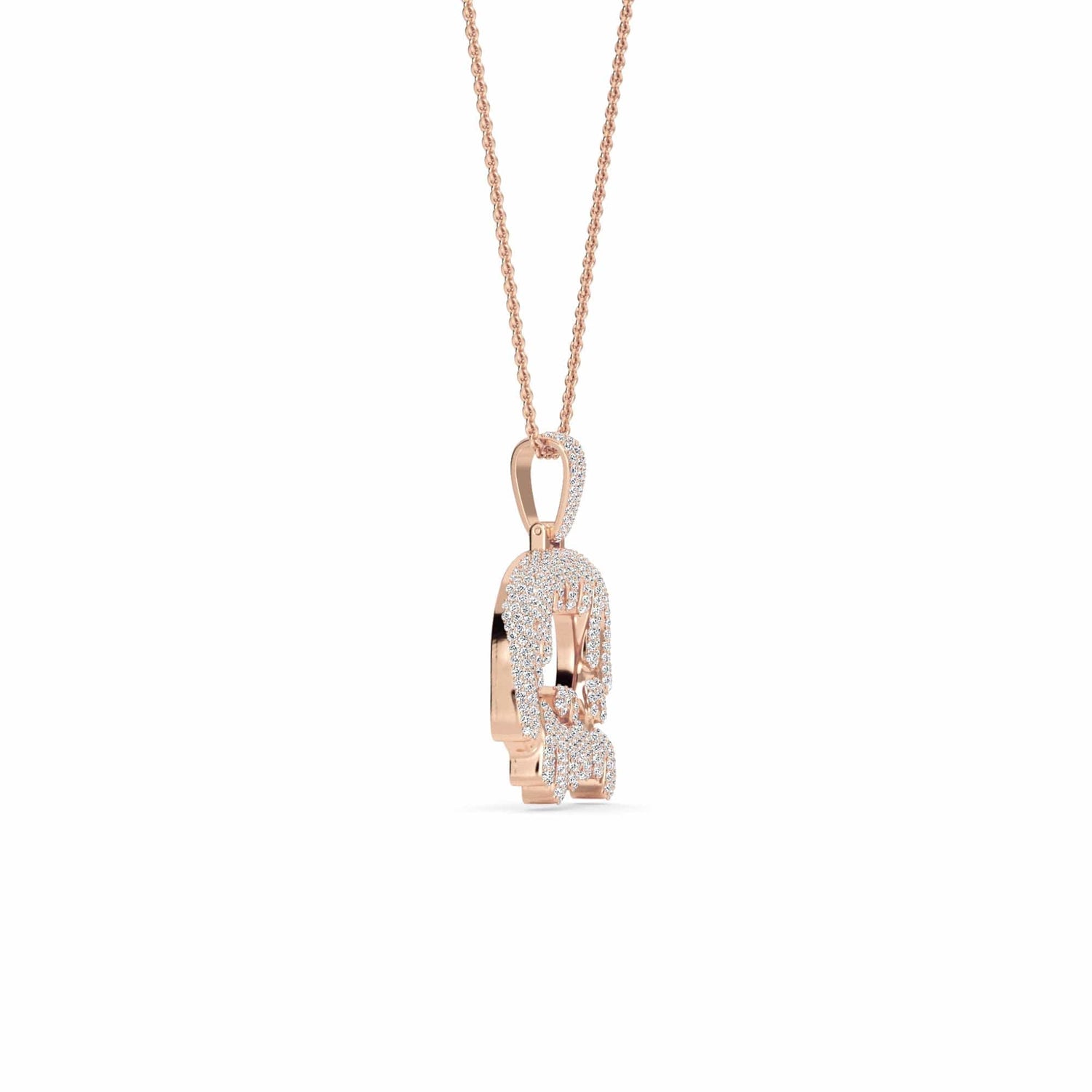 Q Initial Dripping Diamond Pendant Necklace - Qiang