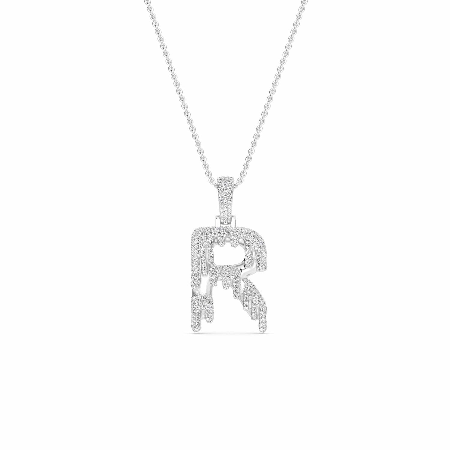 R Initial Dripping Diamond Pendant Necklace - Rodrigo