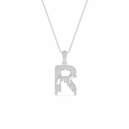 R Initial Dripping Diamond Pendant Necklace - Rodrigo