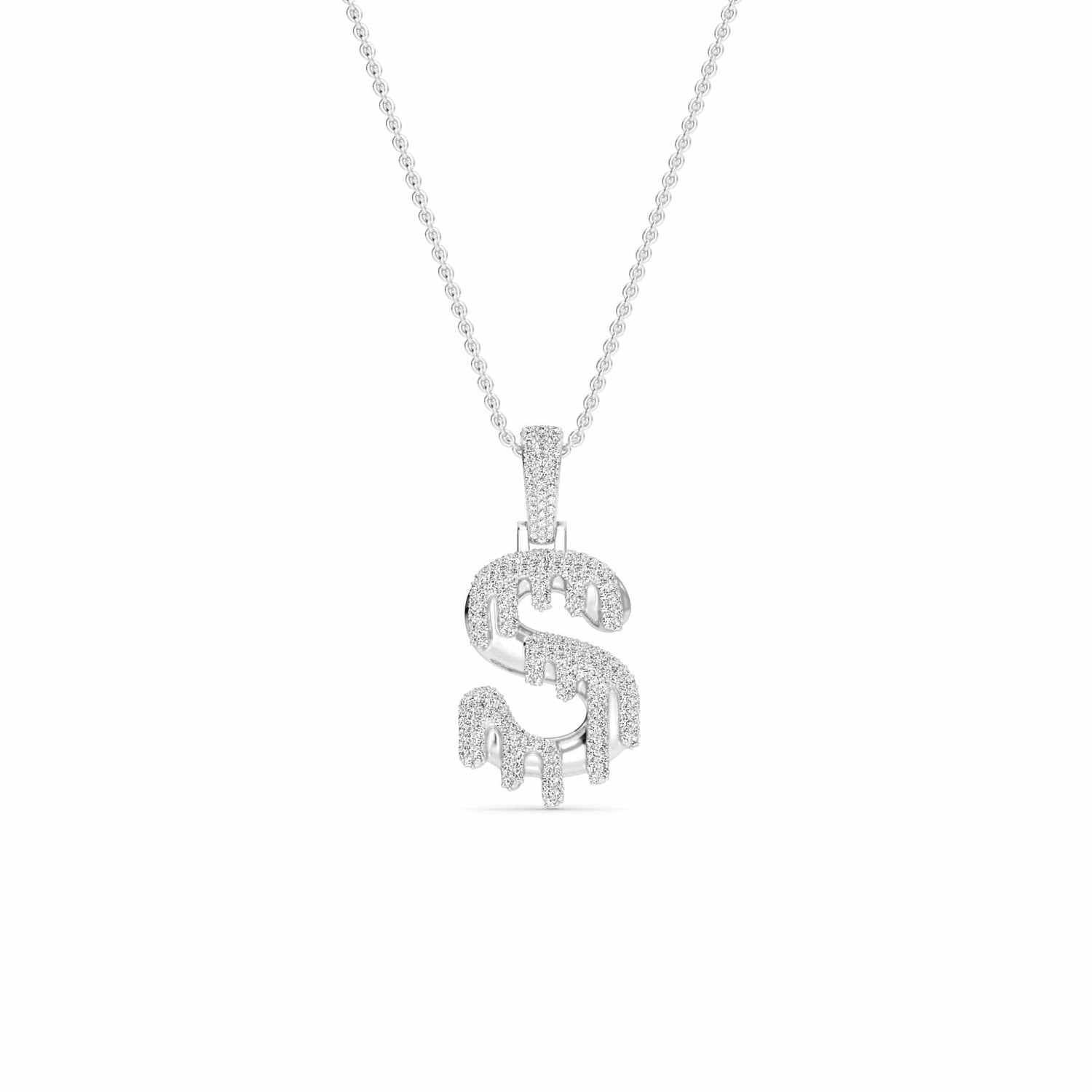 S Initial Dripping Diamond Pendant Necklace - Sergei
