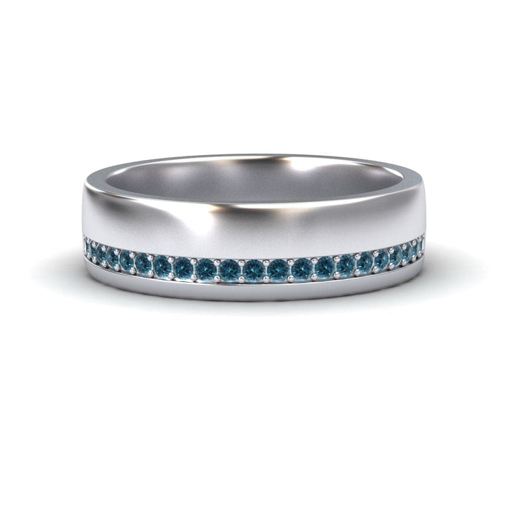 Men's Blue Diamond Channel-Set Wedding Band - Yan