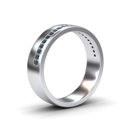 Men's Blue Diamond Channel-Set Wedding Band - Yan