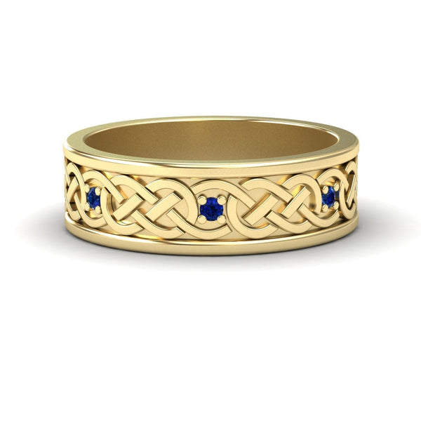 Blue Sapphire Celtic Knot Wedding Band - Li Mei