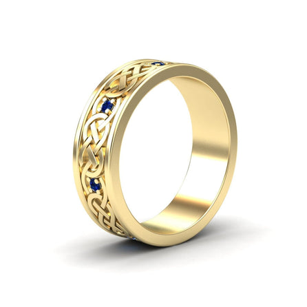 Blue Sapphire Celtic Knot Wedding Band - Li Mei